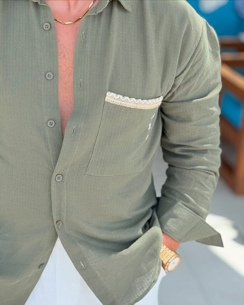 Olive Green Linen Chemise - Image 2