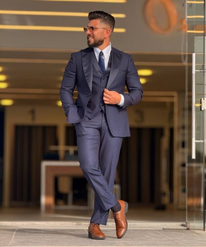 Navy Blue Tuxedo Peak Lapel Suit
