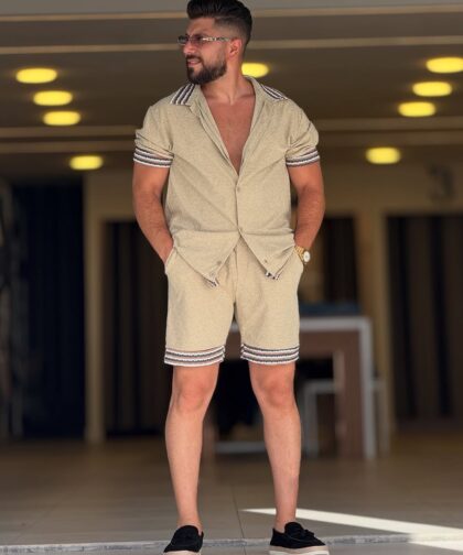 Beige Chemise and Shorts Set