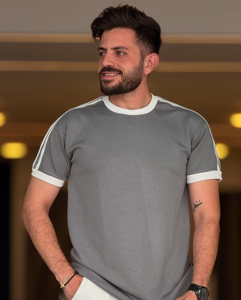 Gray/White Cotton Round Neck Set - Image 2