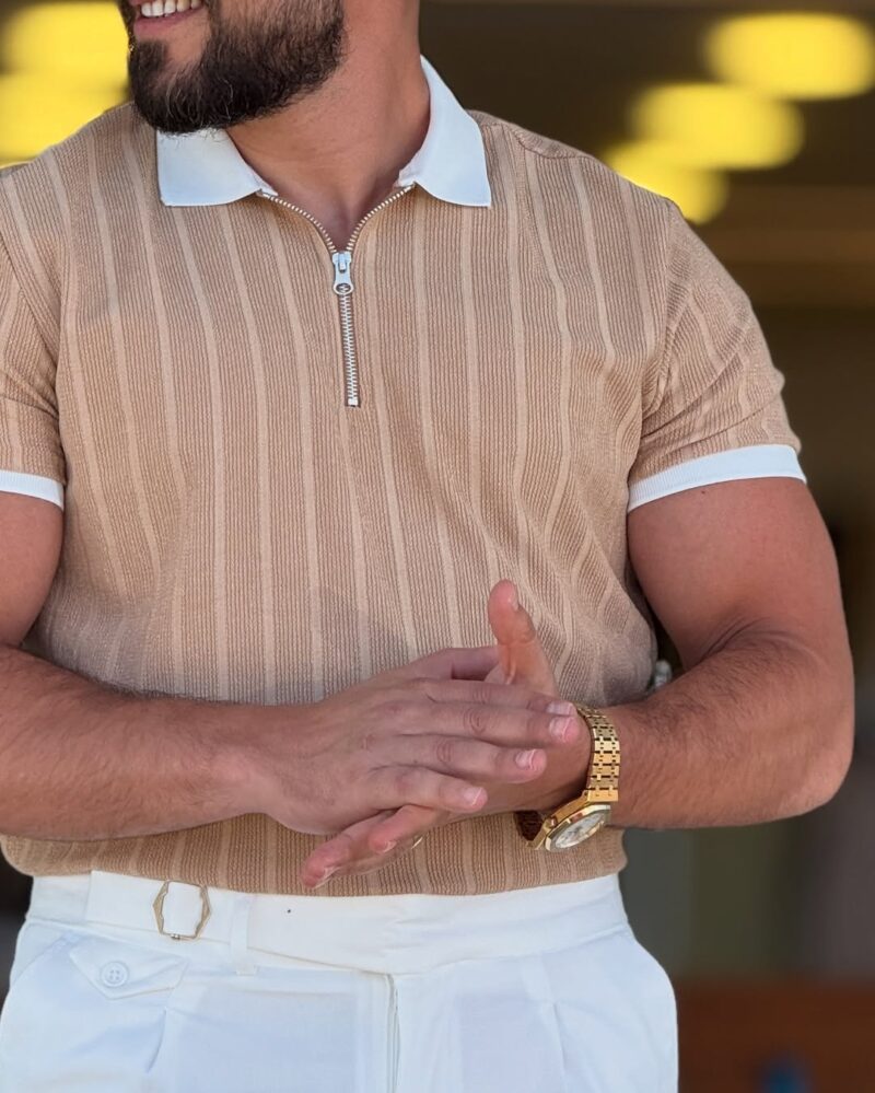 Beige with White Polo Neck - Image 2