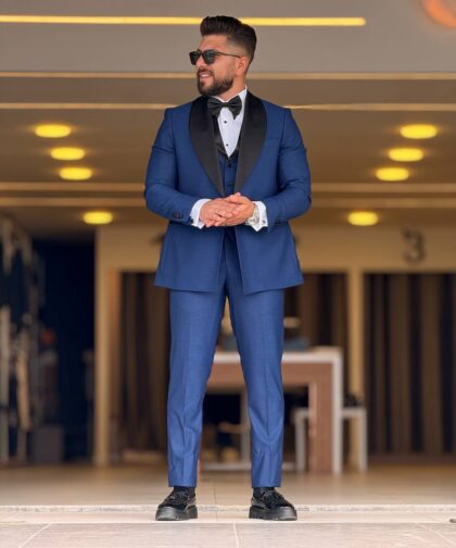 Indigo Tuxedo Col Chale Suit