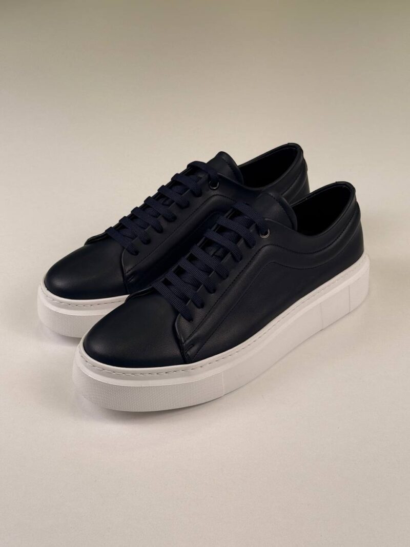 Navy Blue/White Leather Sneakers