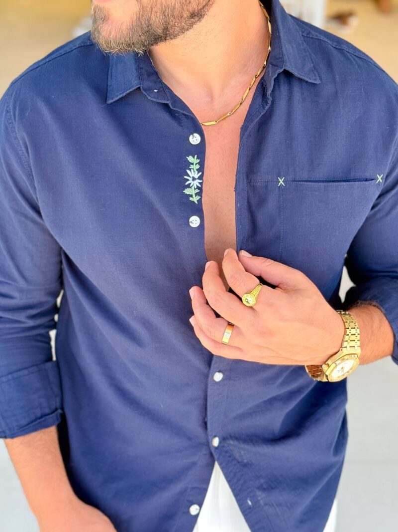Navy Blue Linen Chemise - Image 2