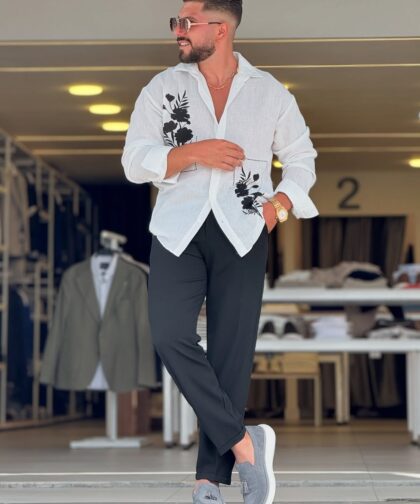 White/Black floral Linen Chemise