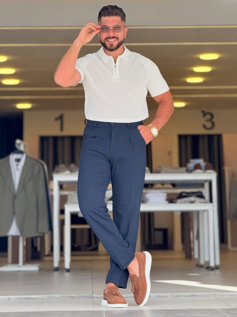 White Half Zep Polo