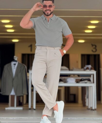 Olive Green Half Zep Polo