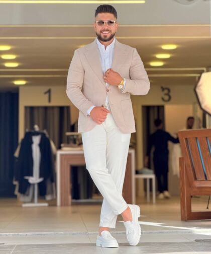 Beige Notch Lapel Blazer