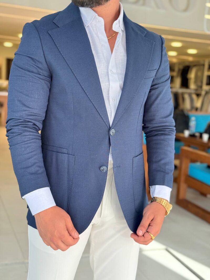 Navy Blue Notch Lapel Blazer - Image 2