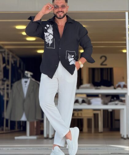 Black/White floral Linen Chemise