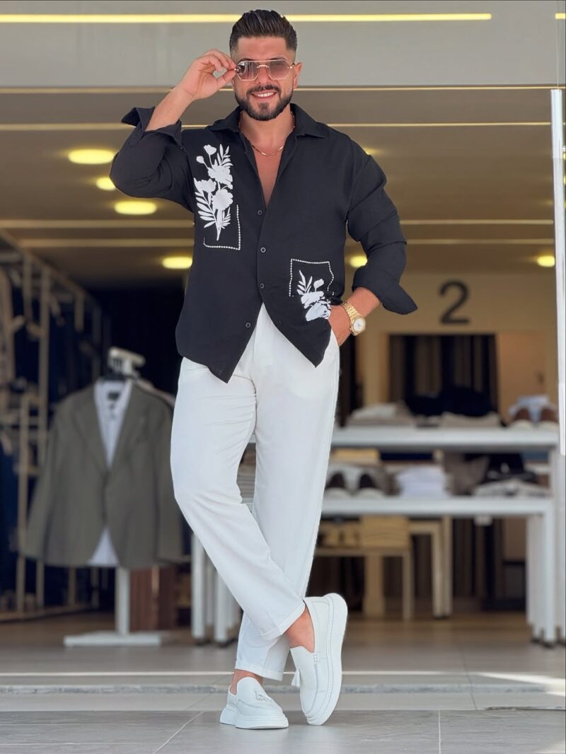 Black/White floral Linen Chemise